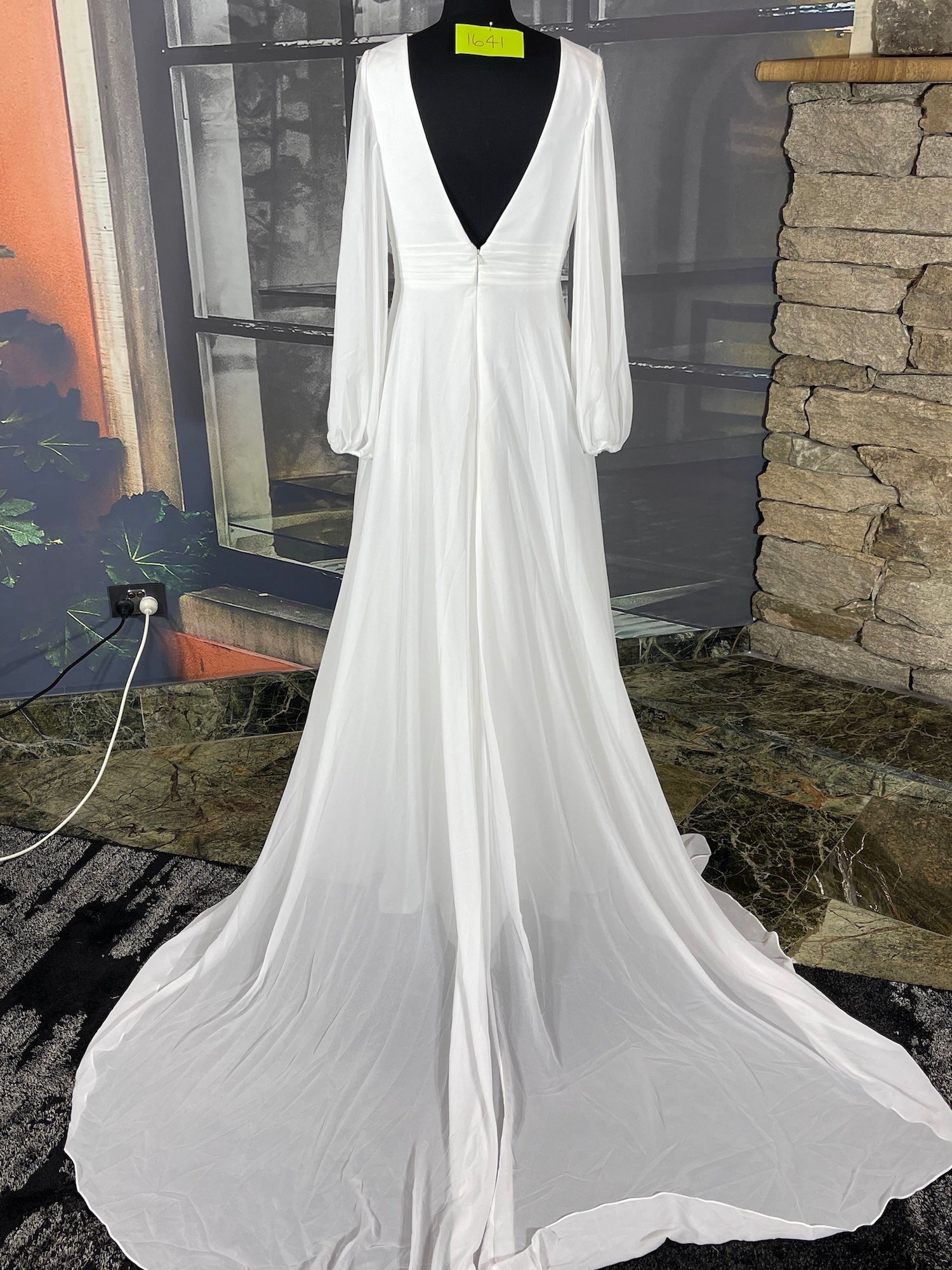 Long Sleeved Chiffon Empire Wedding Gown - #1641