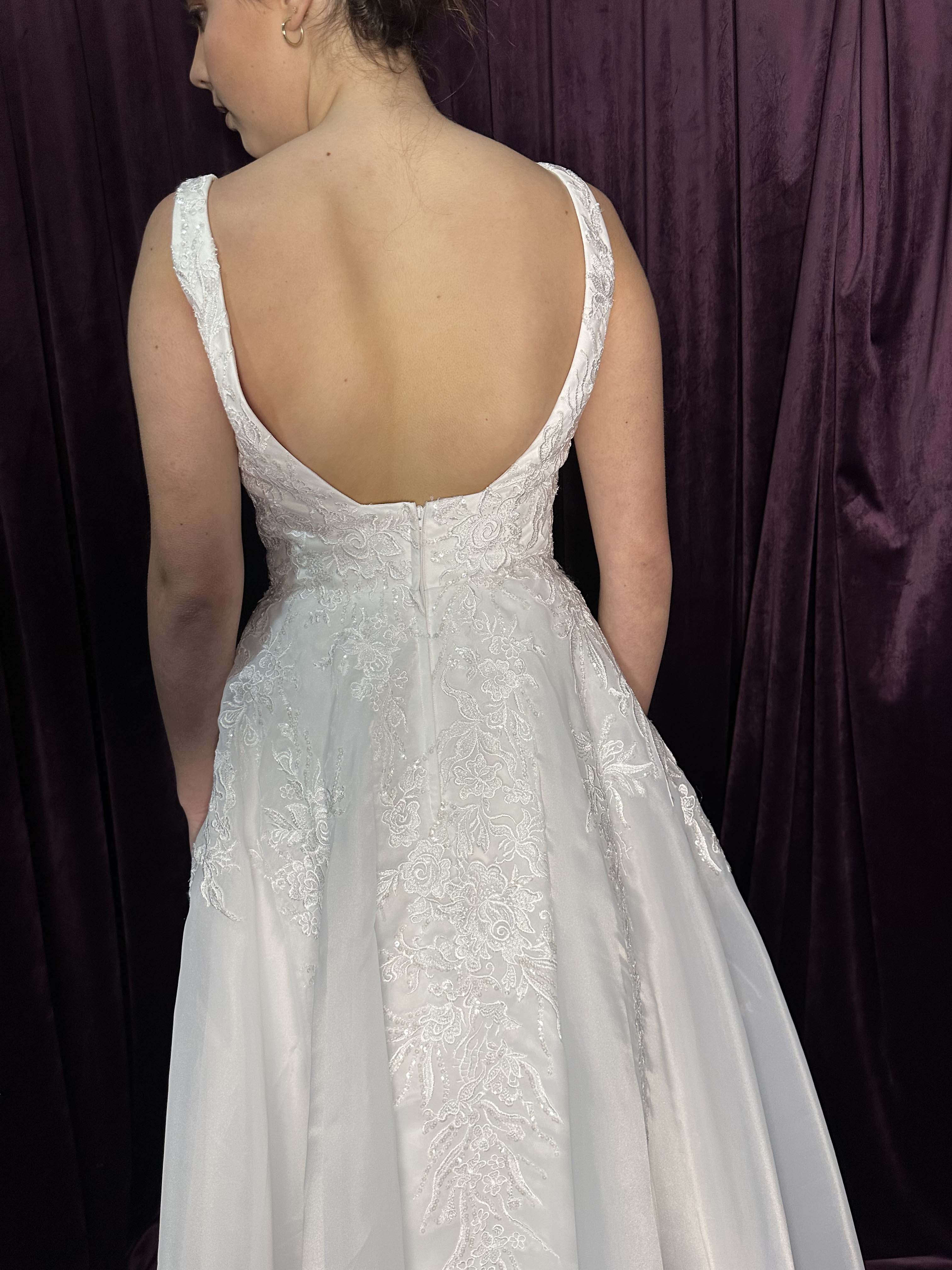 Show Sample: #1787 - Organza A-Line Wedding Dress with Square Neckline with Lace