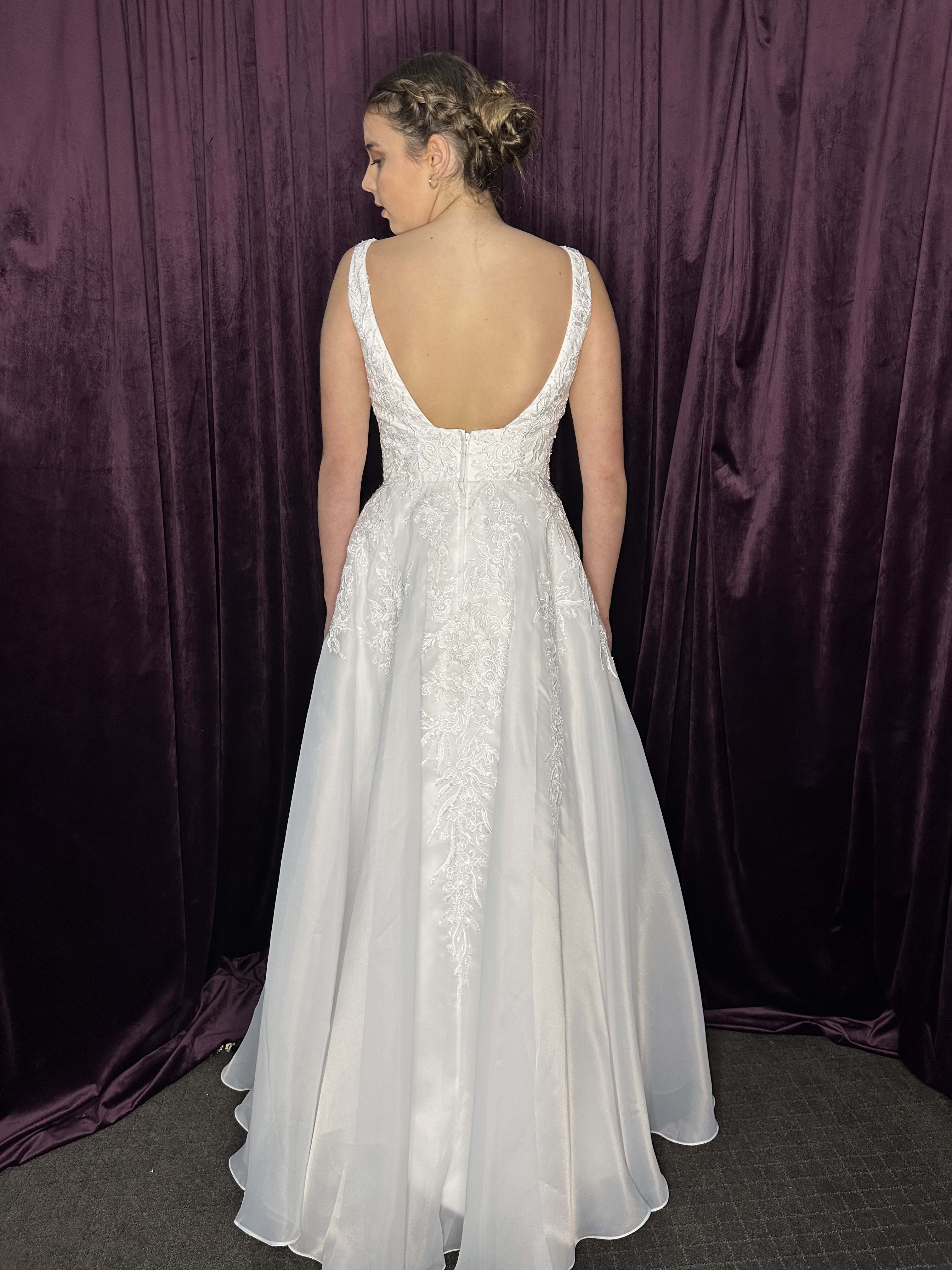 Show Sample: #1787 - Organza A-Line Wedding Dress with Square Neckline with Lace