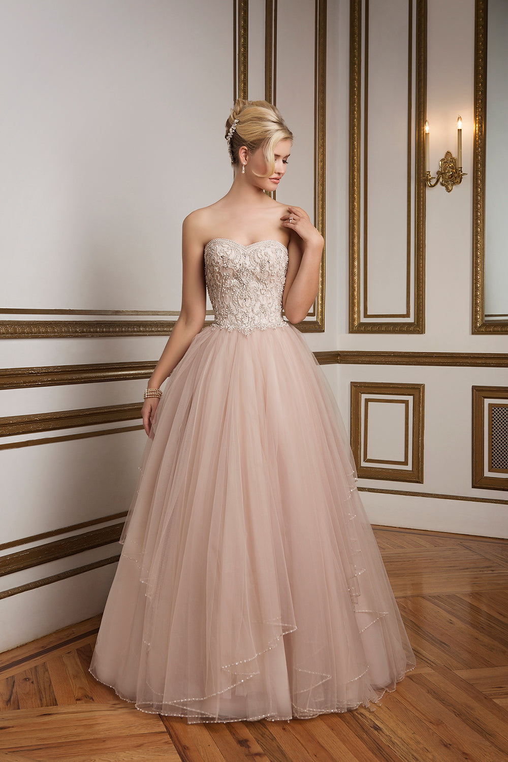 *NEW* Justin Alexander Ivory Tulle Strapless Ball Gown with Silver Beaded Bodice - #8847