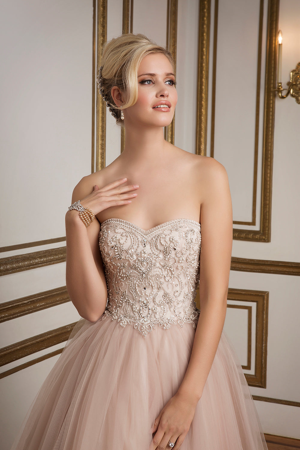 *NEW* Justin Alexander Ivory Tulle Strapless Ball Gown with Silver Beaded Bodice - #8847